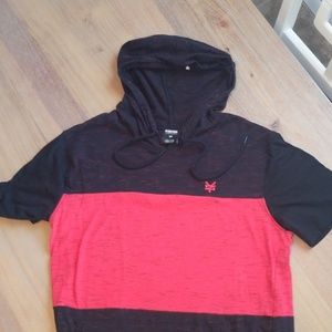 Mens short sleeve hooded tshirt.